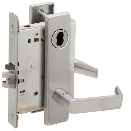 Grade 1 Storeroom Mortise Lock, Schlage FSIC Less Core, 06 Lever, L Escutcheon, Satin Stainless Stee